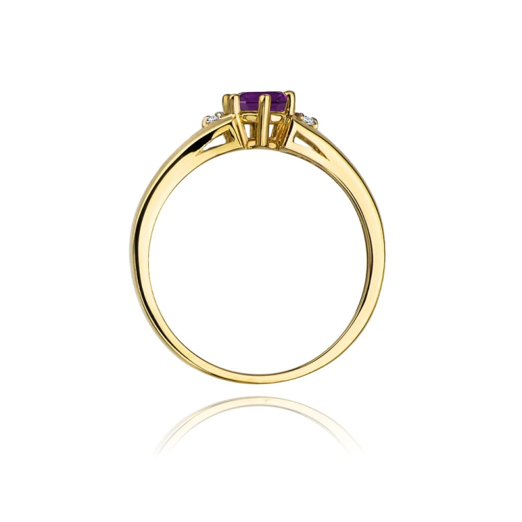 Pierścionek zaręczynowy z żółtego złota z ametystem i diamentami 0,03ct Fire Of Love BW-76-ametyst