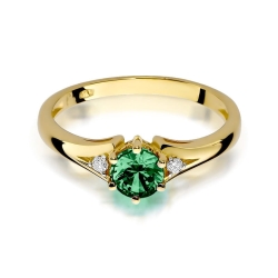 Pierścionek zaręczynowy z żółtego złota z szmaragdem i diamentami 0,03ct Fire Of Love BW-76-szmaragd