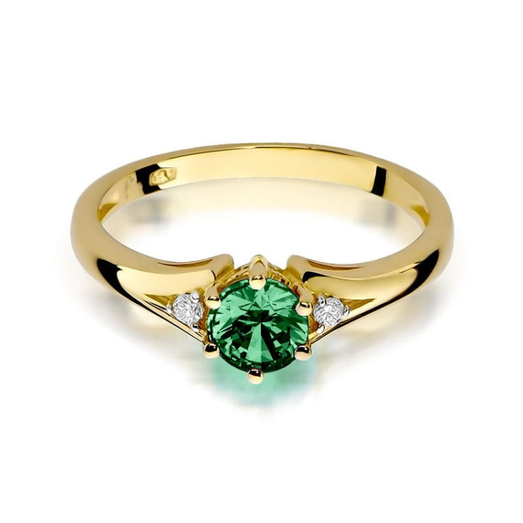 Pierścionek zaręczynowy z żółtego złota z szmaragdem i diamentami 0,03ct Fire Of Love BW-76-szmaragd