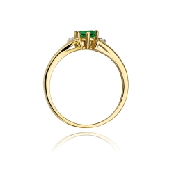 Pierścionek zaręczynowy z żółtego złota z szmaragdem i diamentami 0,03ct Fire Of Love BW-76-szmaragd