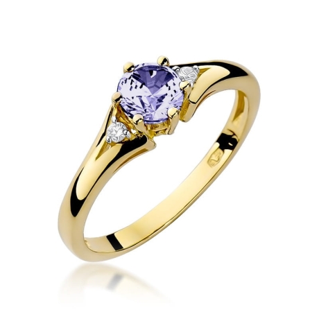 Przejdź do produktu Pierścionek zaręczynowy z żółtego złota z tanzanitem i diamentami 0,03ct Fire Of Love 