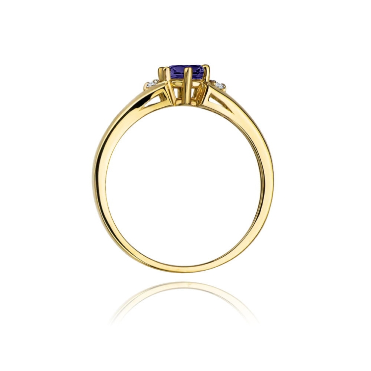 Pierścionek zaręczynowy z żółtego złota z tanzanitem i diamentami 0,03ct Fire Of Love BW-76-tanzanit