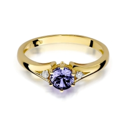 Pierścionek zaręczynowy z żółtego złota z tanzanitem i diamentami 0,03ct Fire Of Love BW-76-tanzanit