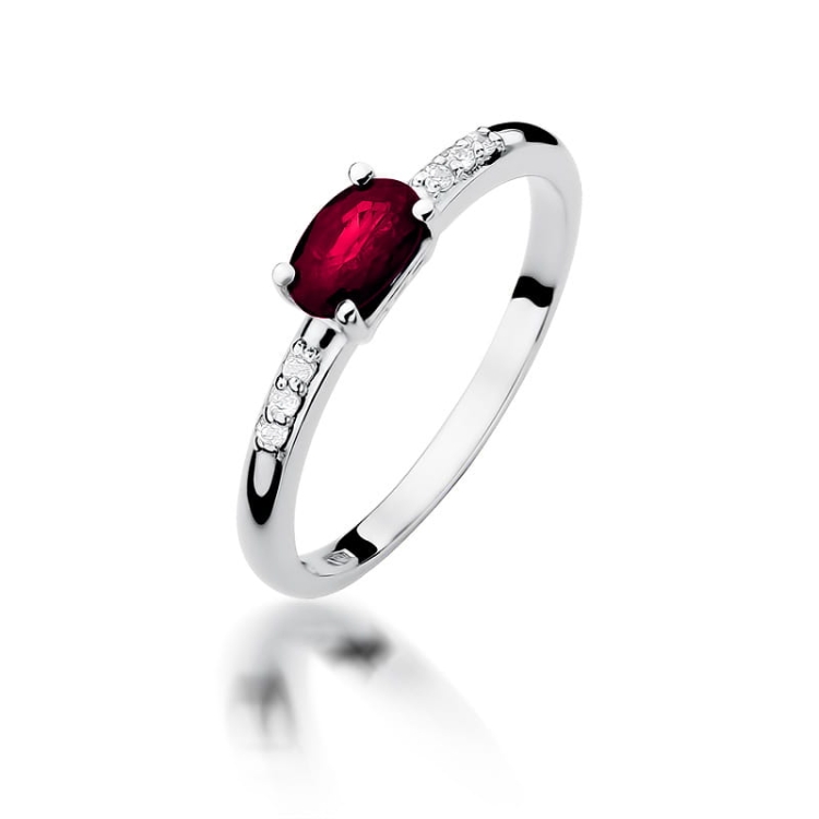 Pierścionek zaręczynowy z białego złota z rubinem i diamentami 0,03ct Fire Of Love BW-77-rubin-b