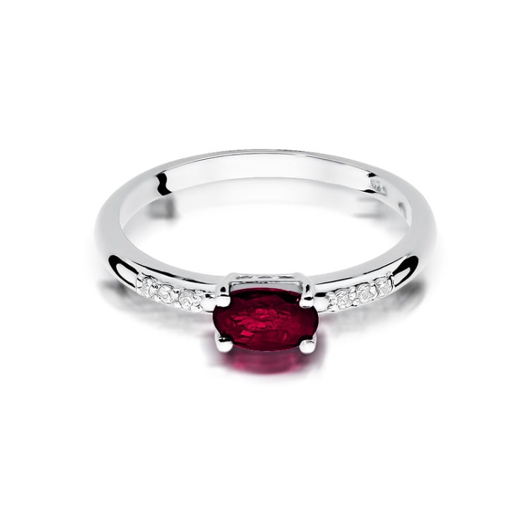 Pierścionek zaręczynowy z białego złota z rubinem i diamentami 0,03ct Fire Of Love BW-77-rubin-b