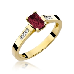 Pierścionek zaręczynowy z żółtego złota z rubinem i diamentami 0,04ct Fire Of Love BW-78-rubin