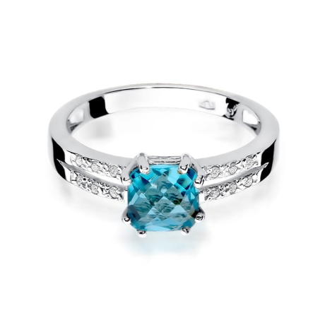 Przejdź do produktu Pierścionek zaręczynowy z białego złota z topazem i diamentami 0,06ct Fire Of Love