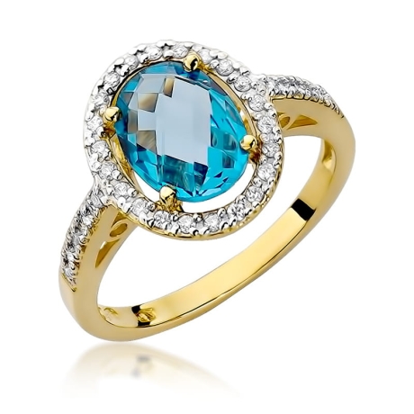 Przejdź do produktu Pierścionek zaręczynowy z żółtego złota z topazem i diamentami 0,16ct Fire Of Love