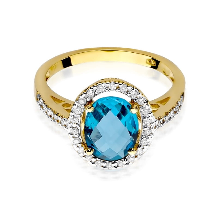 Pierścionek zaręczynowy z żółtego złota z topazem i diamentami 0,16ct Fire Of Love BW-80-topaz