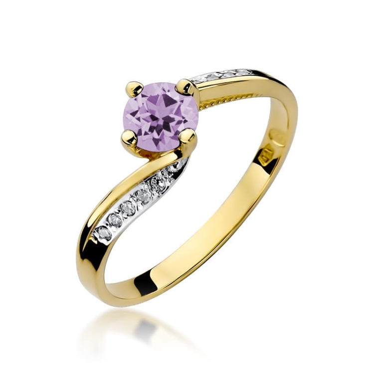 Pierścionek zaręczynowy z żółtego złota z ametystem i diamentami 0,05ct Fire Of Love BW-84-ametyst