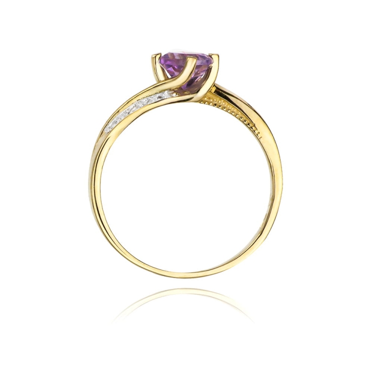 Pierścionek zaręczynowy z żółtego złota z ametystem i diamentami 0,05ct Fire Of Love BW-84-ametyst