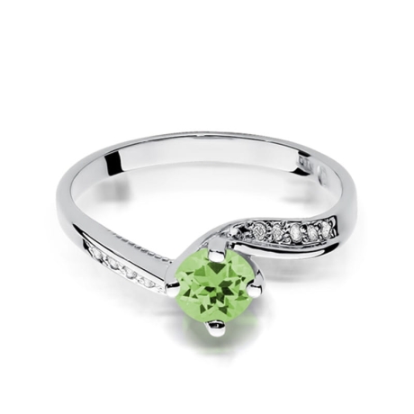 Przejdź do produktu Pierścionek zaręczynowy z białego złota z oliwinem i diamentami 0,05ct Fire Of Love