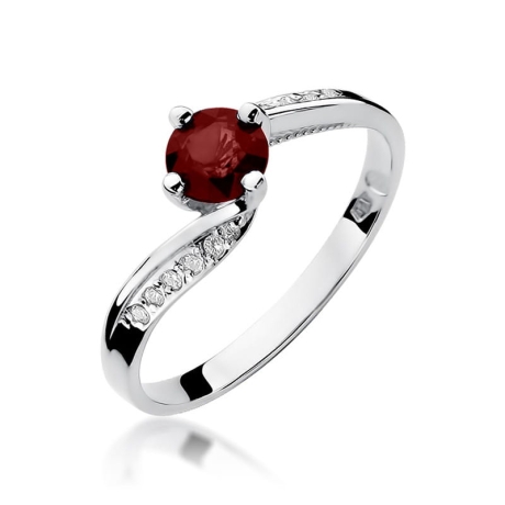 Przejdź do produktu Pierścionek zaręczynowy z białego złota z rubinem i diamentami 0,05ct Fire Of Love