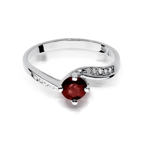 Przejdź do produktu Pierścionek zaręczynowy z białego złota z rubinem i diamentami 0,05ct Fire Of Love
