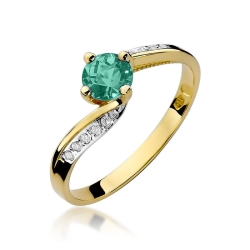Pierścionek zaręczynowy z żółtego złota z szmaragdem i diamentami 0,05ct Fire Of Love BW-84-szmaragd