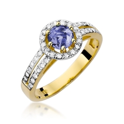 Pierścionek zaręczynowy z żółtego złota z tanzanitem i diamentami 0,20ct Fire Of Love BW-87-tanzanit