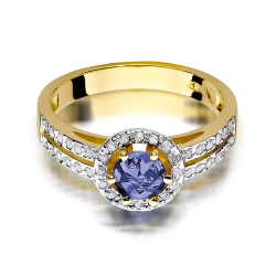 Pierścionek zaręczynowy z żółtego złota z tanzanitem i diamentami 0,20ct Fire Of Love BW-87-tanzanit