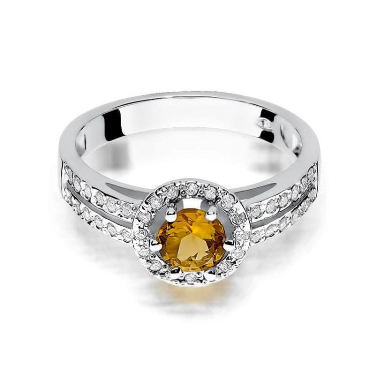 Pierścionek zaręczynowy z białego złota z cytrynem i diamentami 0,20ct Fire Of Love BW-87-cytryn-b