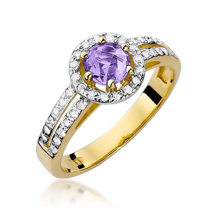 Pierścionek zaręczynowy z żółtego złota z ametystem i diamentami 0,20ct Fire Of Love BW-87-ametyst