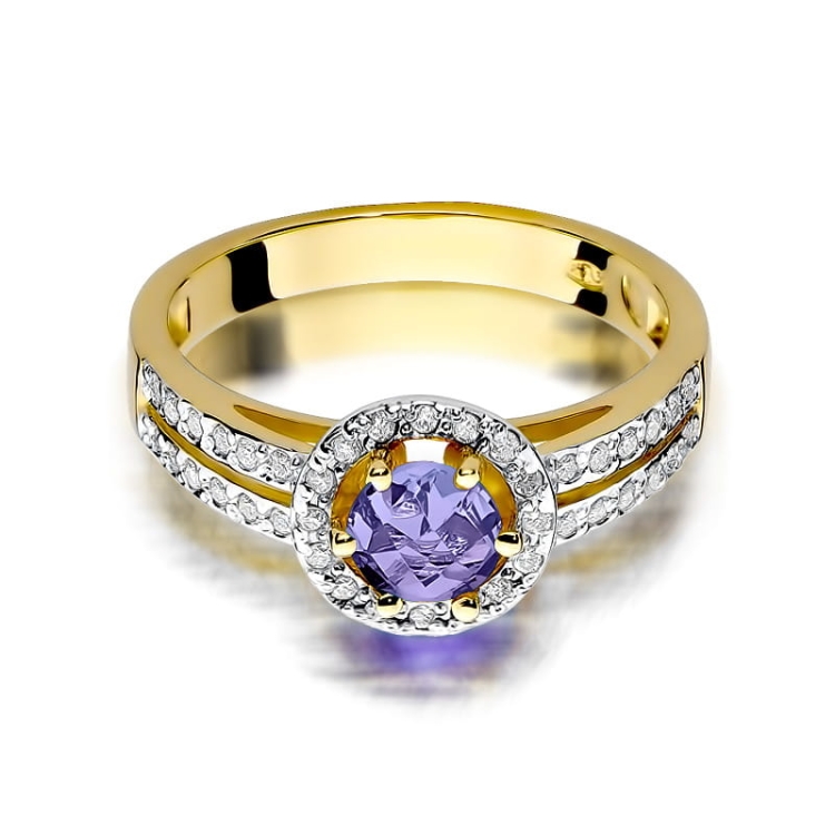Pierścionek zaręczynowy z żółtego złota z ametystem i diamentami 0,20ct Fire Of Love BW-87-ametyst