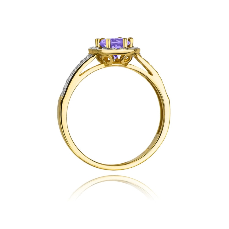Pierścionek zaręczynowy z żółtego złota z ametystem i diamentami 0,20ct Fire Of Love BW-87-ametyst