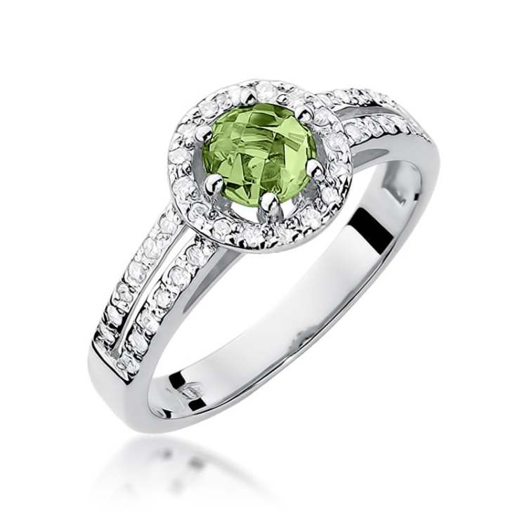 Pierścionek zaręczynowy z białego złota z oliwinem i diamentami 0,20ct Fire Of Love BW-87-oliwin-b