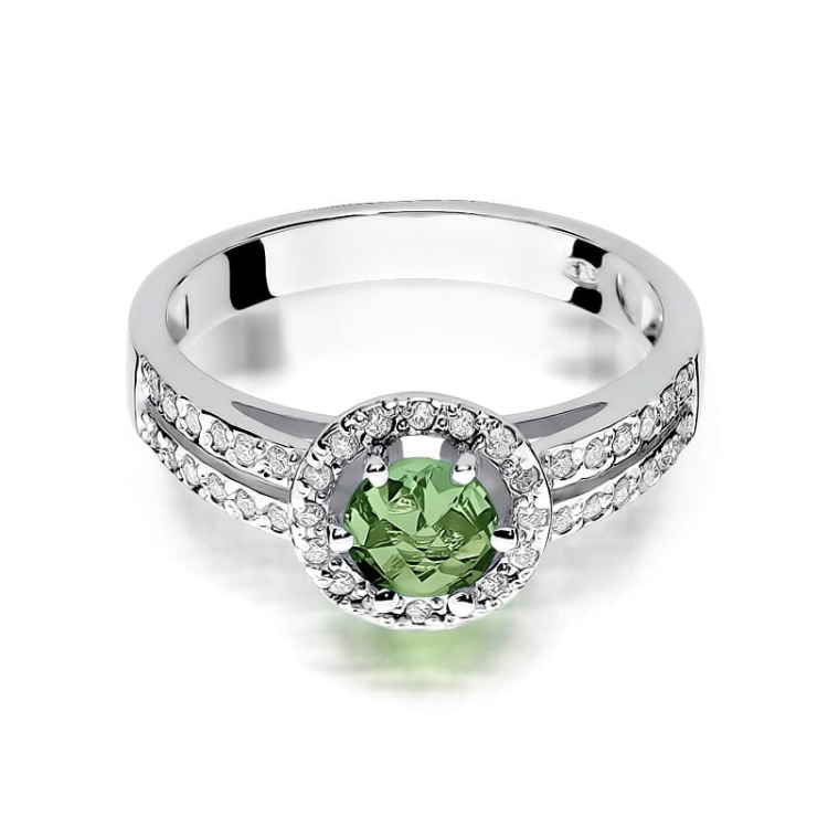 Pierścionek zaręczynowy z białego złota z oliwinem i diamentami 0,20ct Fire Of Love BW-87-oliwin-b