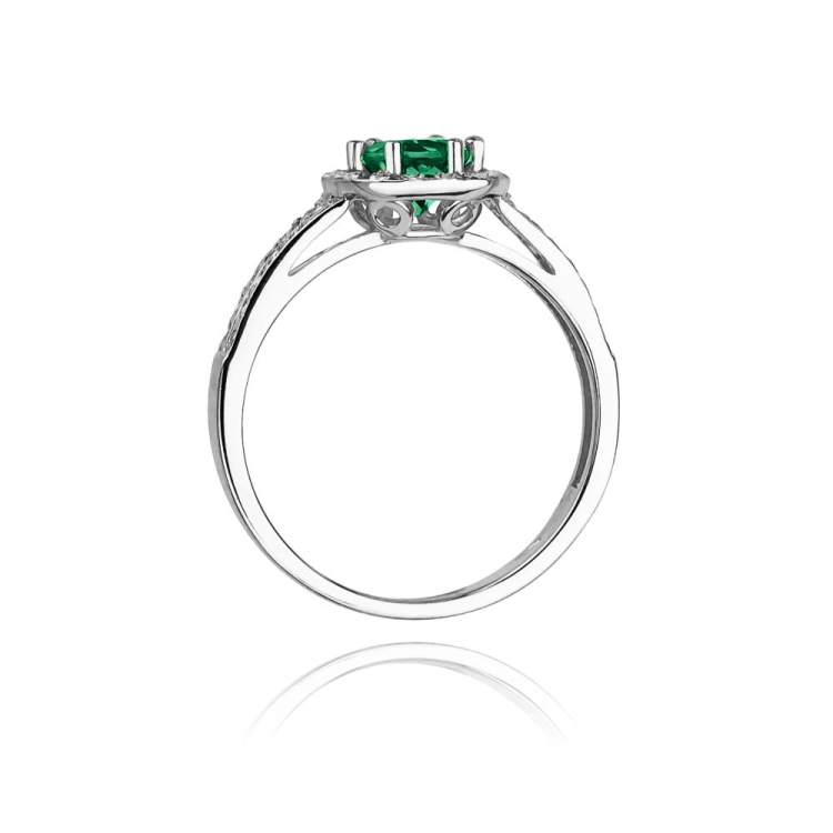 Pierścionek zaręczynowy z białego złota z szmaragdem i diamentami 0,20ct Fire Of Love BW-87-szmaragd-b