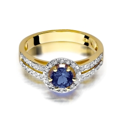Pierścionek zaręczynowy z żółtego złota z szafirem i diamentami 0,20ct Fire Of Love BW-87-szafir