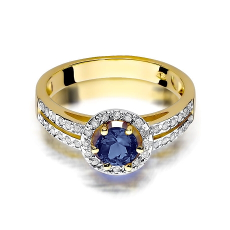 Przejdź do produktu Pierścionek zaręczynowy z żółtego złota z szafirem i diamentami 0,20ct Fire Of Love