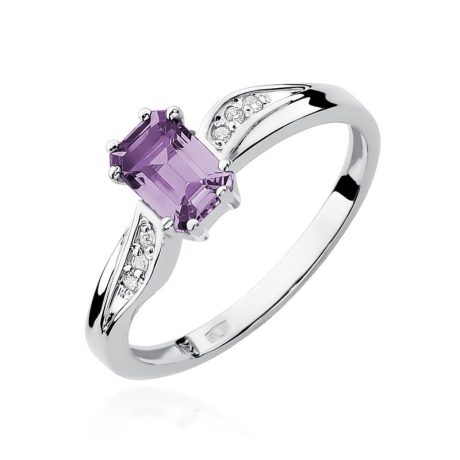 Przejdź do produktu Pierścionek zaręczynowy z białego złota z ametystem i diamentami 0,03ct Fire Of Love 