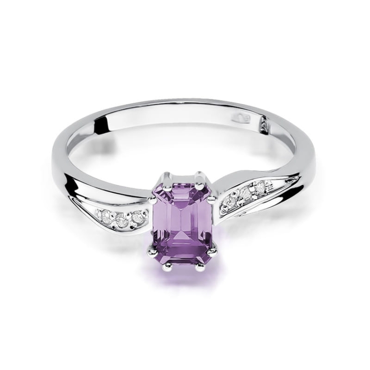Pierścionek zaręczynowy z białego złota z ametystem i diamentami 0,03ct Fire Of Love BW-94-ametyst-b