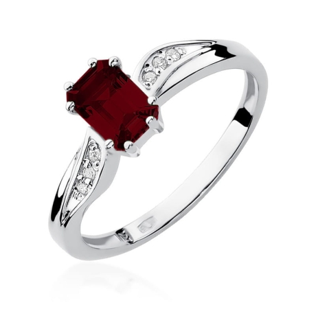Przejdź do produktu Pierścionek zaręczynowy z białego złota z granatem i diamentami 0,03ct Fire Of Love