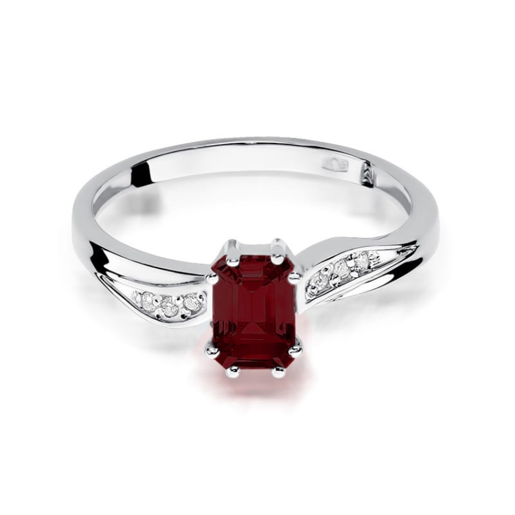 Pierścionek zaręczynowy z białego złota z granatem i diamentami 0,03ct Fire Of Love  BW-94-granat-b