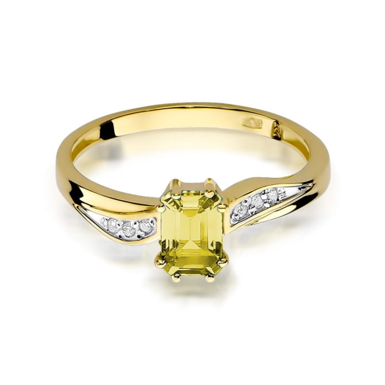 Pierścionek zaręczynowy z żółtego złota z cytrynem i diamentami 0,03ct Fire Of Love  BW-94-cytryn
