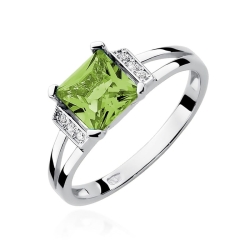 Pierścionek zaręczynowy z białego złota z oliwinem i diamentami 0,03ct Fire Of Love BW-103-oliwin-b