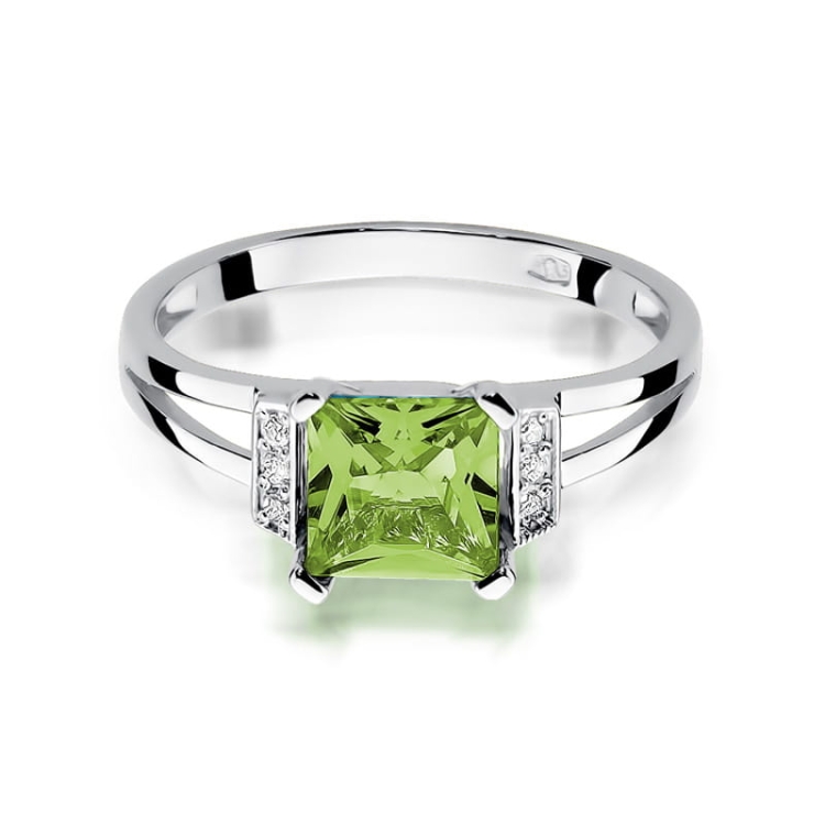 Pierścionek zaręczynowy z białego złota z oliwinem i diamentami 0,03ct Fire Of Love BW-103-oliwin-b
