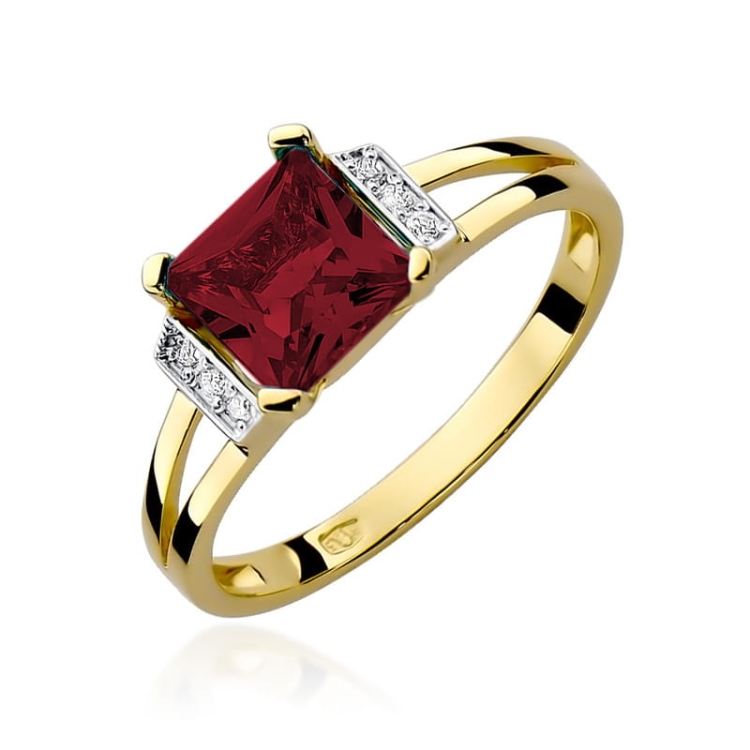Pierścionek zaręczynowy z żółtego złota z granatem i diamentami 0,03ct Fire Of Love BW-103-granat