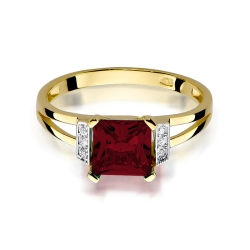 Pierścionek zaręczynowy z żółtego złota z granatem i diamentami 0,03ct Fire Of Love BW-103-granat
