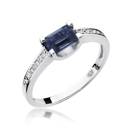 Przejdź do produktu Pierścionek zaręczynowy z białego złota z szafirem i diamentami 0,03ct Fire Of Love
