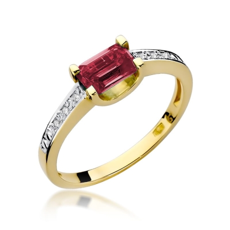 Przejdź do produktu Pierścionek zaręczynowy z żółtego złota z rubinem i diamentami 0,03ct Fire Of Love