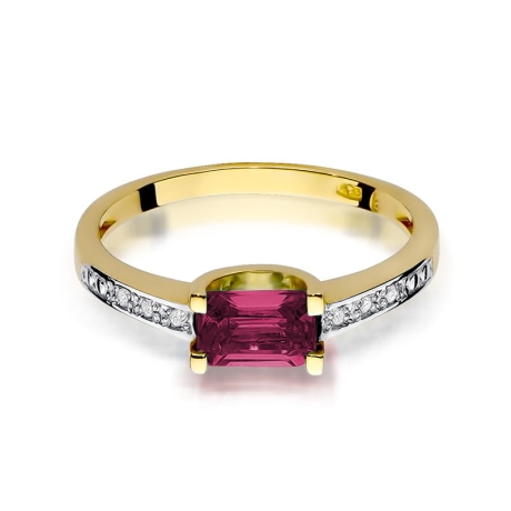 Przejdź do produktu Pierścionek zaręczynowy z żółtego złota z rubinem i diamentami 0,03ct Fire Of Love
