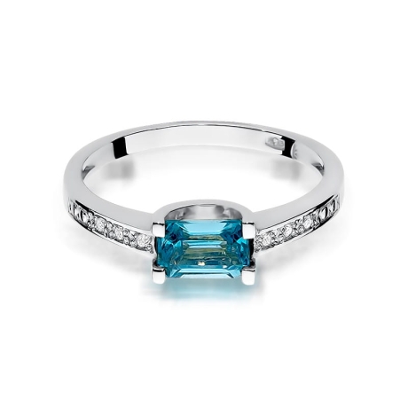 Przejdź do produktu Pierścionek zaręczynowy z białego złota z topazem i diamentami 0,03ct Fire Of Love