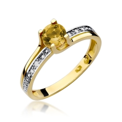 Pierścionek zaręczynowy z żółtego złota z cytrynem i diamentami 0,03ct Fire Of Love BW-106-cytryn