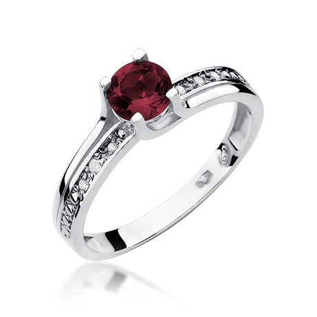 Przejdź do produktu Pierścionek zaręczynowy z białego złota z granatem i diamentami 0,03ct Fire Of Love 