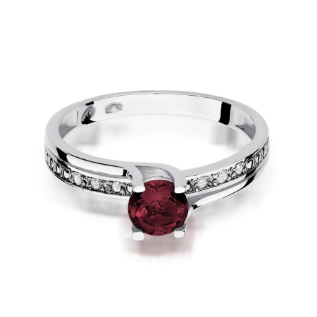 Przejdź do produktu Pierścionek zaręczynowy z białego złota z granatem i diamentami 0,03ct Fire Of Love 