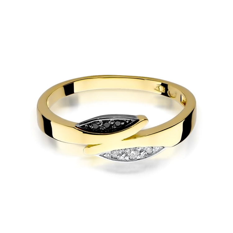 Pierścionek zaręczynowy z żółtego złota z czarnymi i białymi diamentami 0,03ct Fire Of Love BW-107