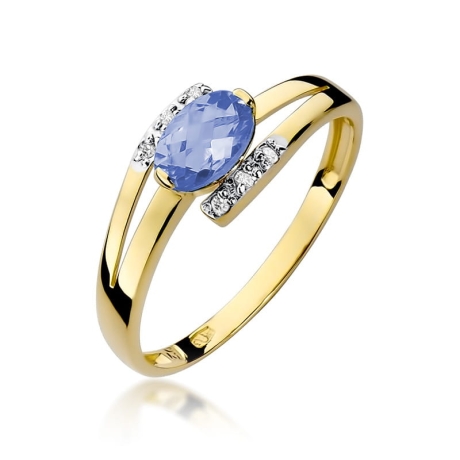 Przejdź do produktu Pierścionek zaręczynowy z żółtego złota z tanzanitem i diamentami 0,05ct Fire Of Love