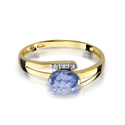Pierścionek zaręczynowy z żółtego złota z tanzanitem i diamentami 0,05ct Fire Of Love BW-119-tanzanit