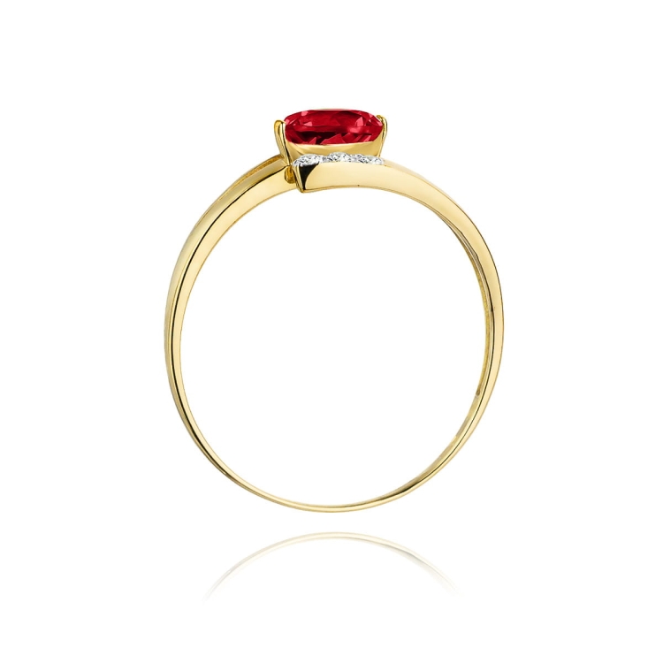Pierścionek zaręczynowy z żółtego złota z rubinem i diamentami 0,05ct Fire Of Love BW-119-rubin